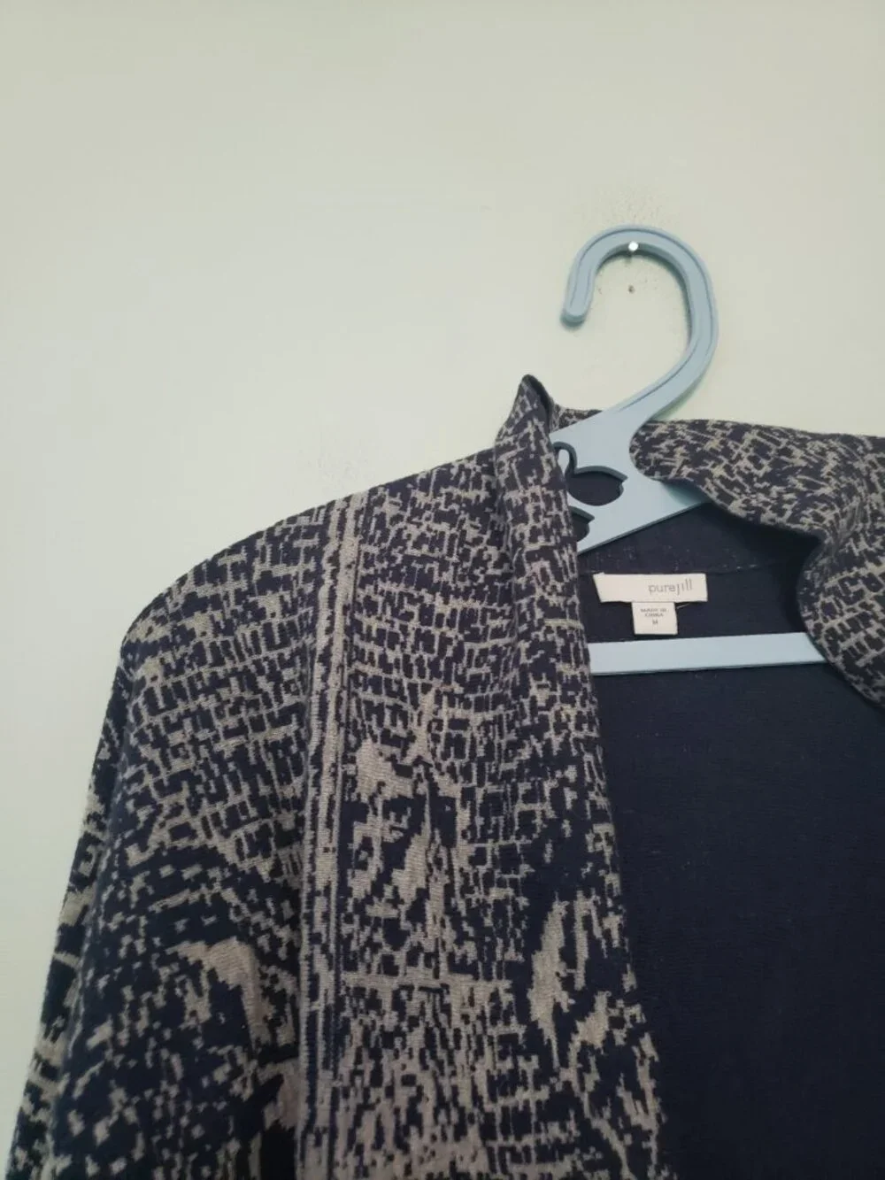 Pure Jill Women M Cardigan Sweater Open Front Heavyweight Long Sleeve Navy Gray - Picture 4 of 6